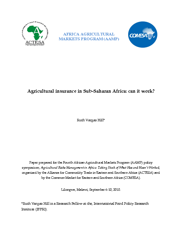 Agricultural insurance in Sub-Saharan Africa: Can it work?