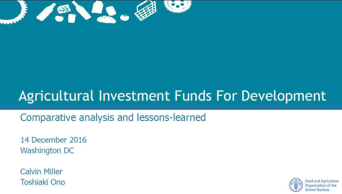 Agricultural Investment Funds for Development: comparative analysis and lessons-learned