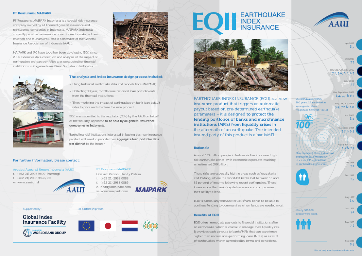 Product Detail Brochure for Earthquake Index Insurance (EQII)