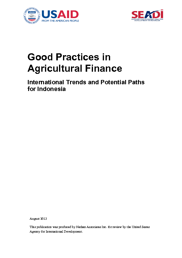 Good Practices in Agricultural Finance