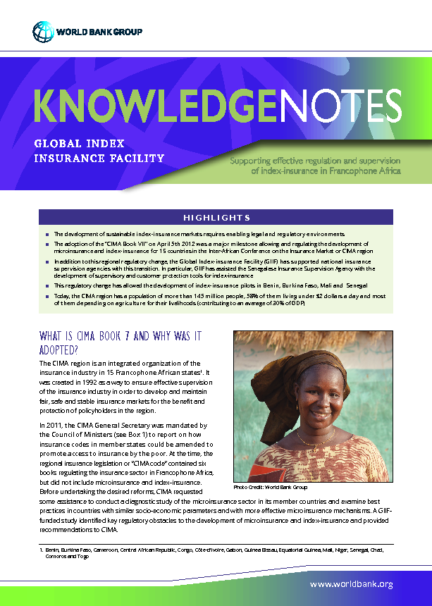 Supporting effective regulation and supervision of index-insurance in Francophone Africa Supporting effective regulation and supervision of index-insurance in Francophone Africa