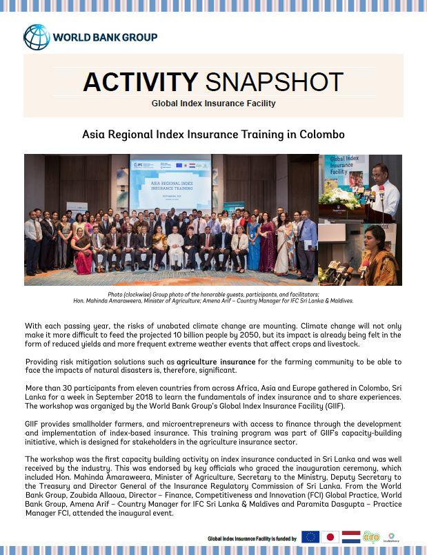 Asia Regional Index Insurance Training in Colombo