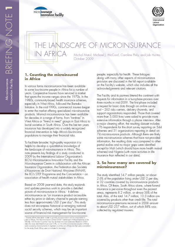 The Landscape of Microinsurance in Africa