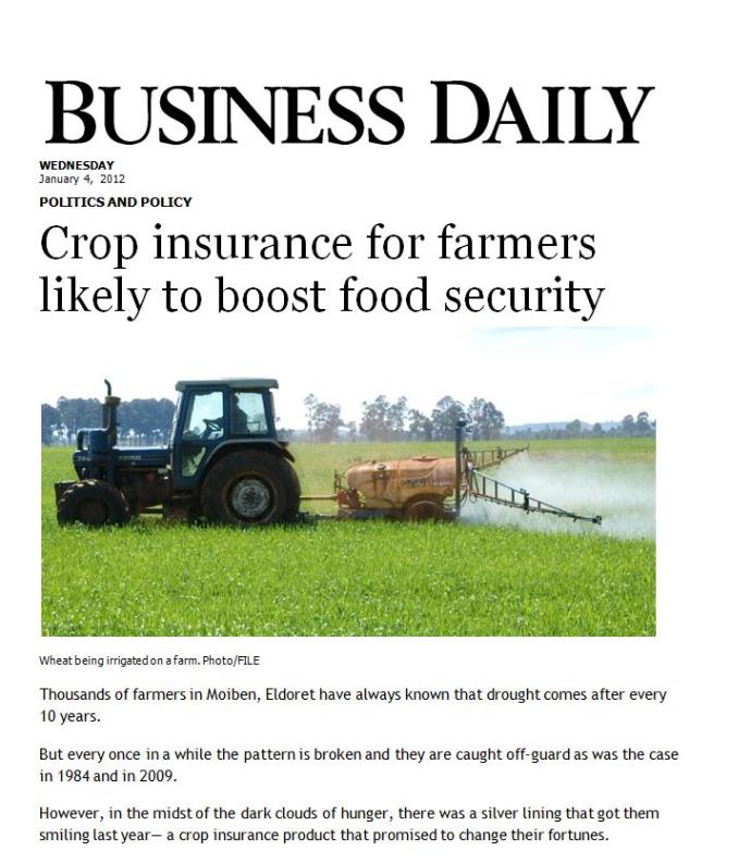 Crop insurance for farmers likely to boost food security 